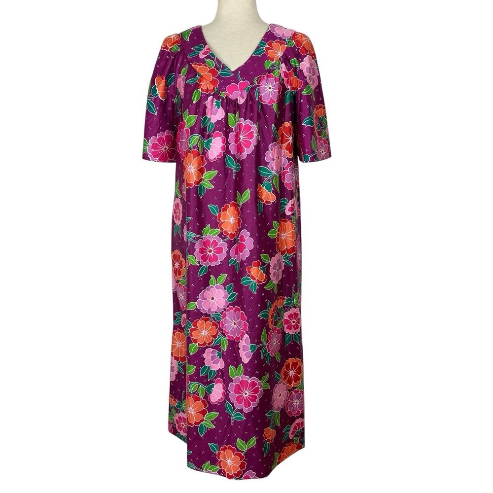Vintage Sears House Dress Women Small Colorful Floral Muumuu Comfort Boho Midi